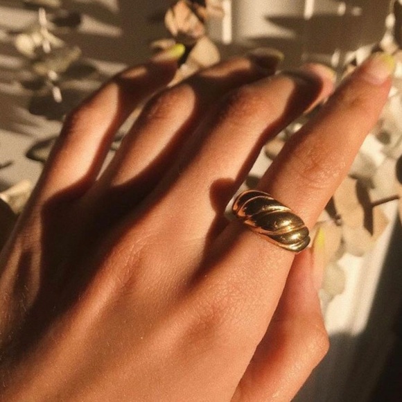 Gold Dome Croissant Signet Stackable Band Ring - Picture 3 of 8